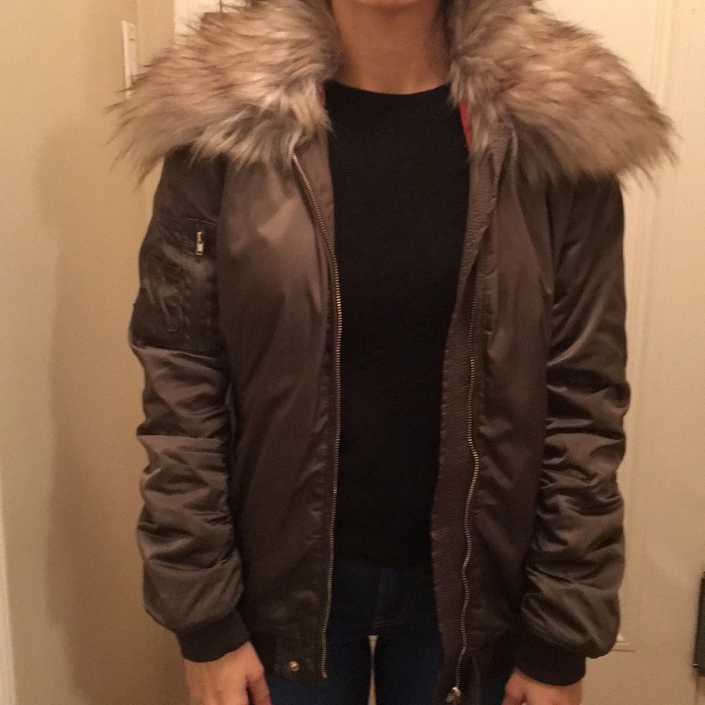 Zara Faux Fur Collar Bomber Jacket